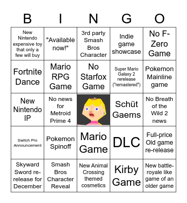 Nintendo E3 Bingo Card