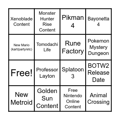 Happy Nintendo Noises Bingo Card