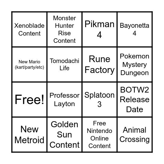 Happy Nintendo Noises Bingo Card