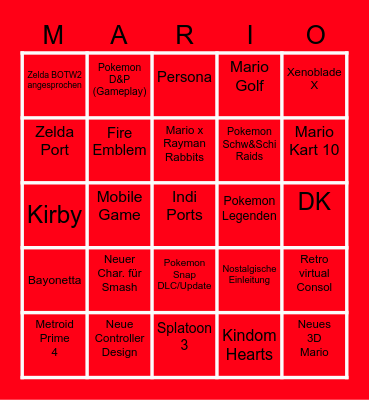 Nintendo Direct (E3) Bingo Card