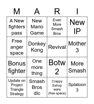 Nintendo Bingo Card