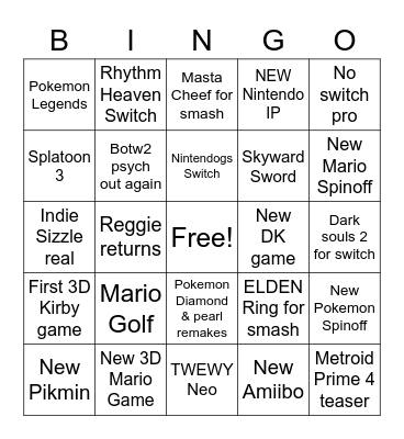 Nintendo Direct Bigno Bingo Card