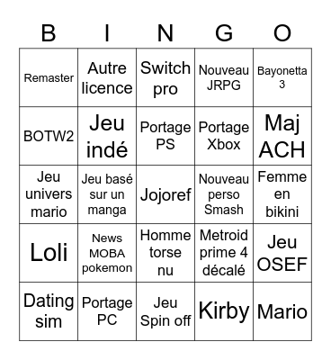 Nintendo direct 06/15/21 Bingo Card