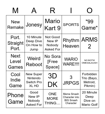 Nintendo E3 Bingo Card