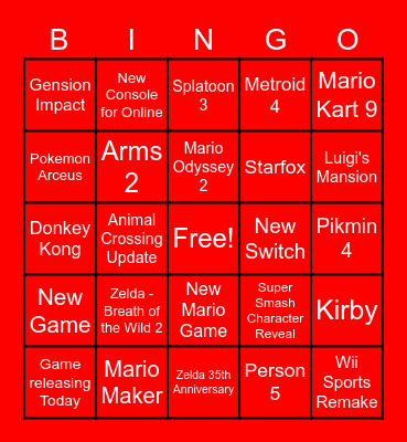 E3 Nintendo Direct! Bingo Card