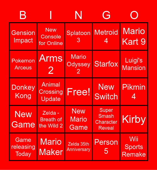 E3 Nintendo Direct! Bingo Card