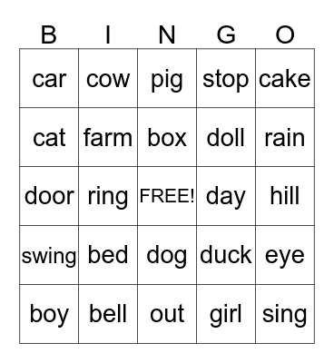 Chris's Spelling List Dolch Words 3-19-15 Bingo Card