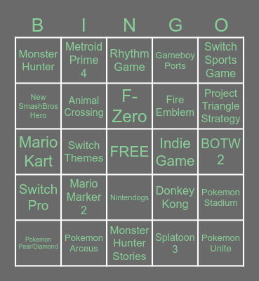 Nongtendo Bingo Card