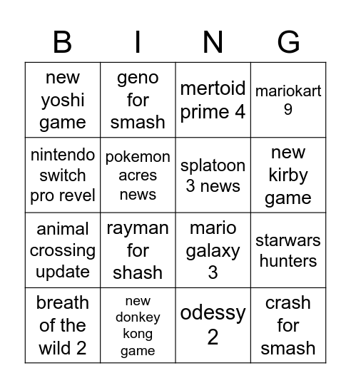 E3 Bingo Card