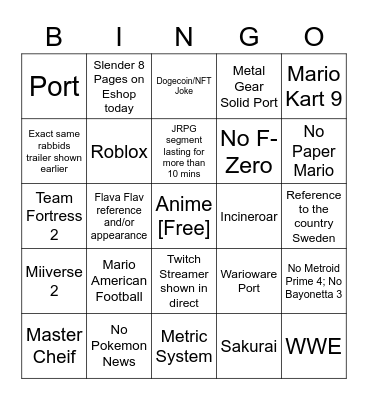 Dancer Bingo Card