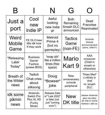 NintE3ndo Bingo Card