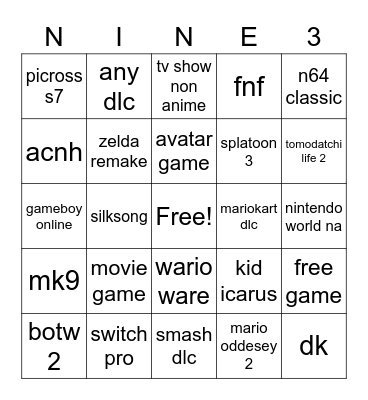 nintendo e3 Bingo Card