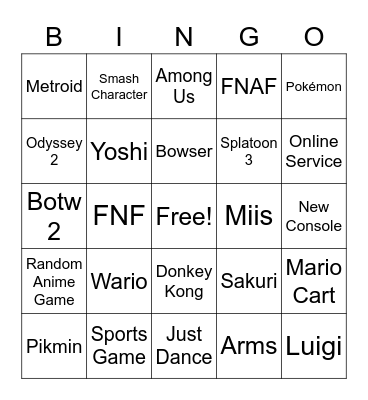 Nintendo E3 Bingo Card