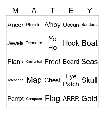 A'HOY MATEY Bingo Card
