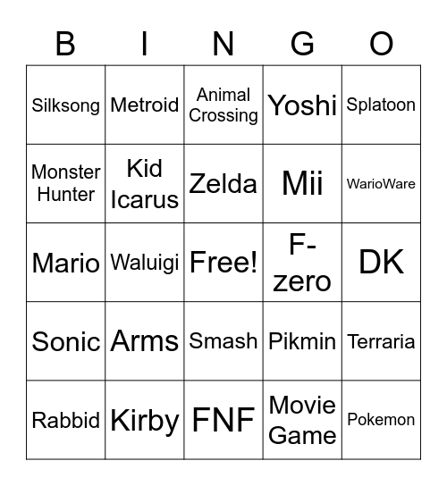 Nintendo Direct E3 Bingo Card