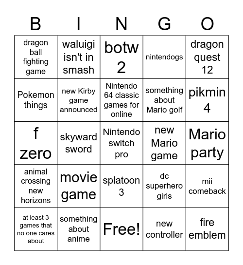 nintendo e3 bingo card Bingo Card