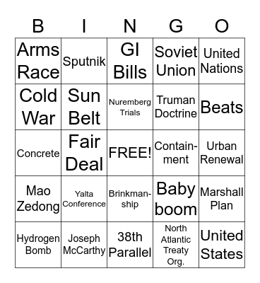 Ch. 27 Early Years of the Cold War Bingo Card