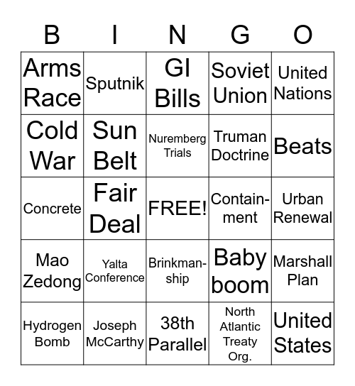 Ch. 27 Early Years of the Cold War Bingo Card