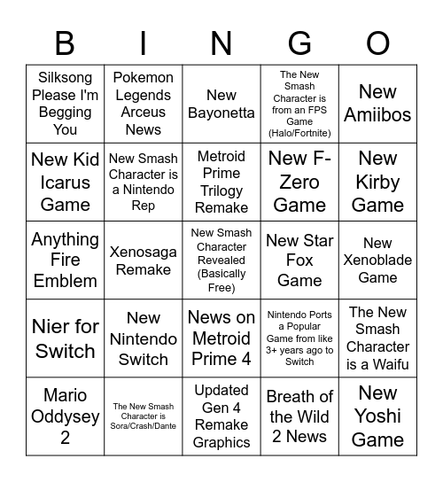Nintendo E3 2021 Bingo! Bingo Card