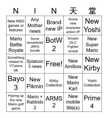 Nintendo E3 Direct 2021 Shitty Bingo Card