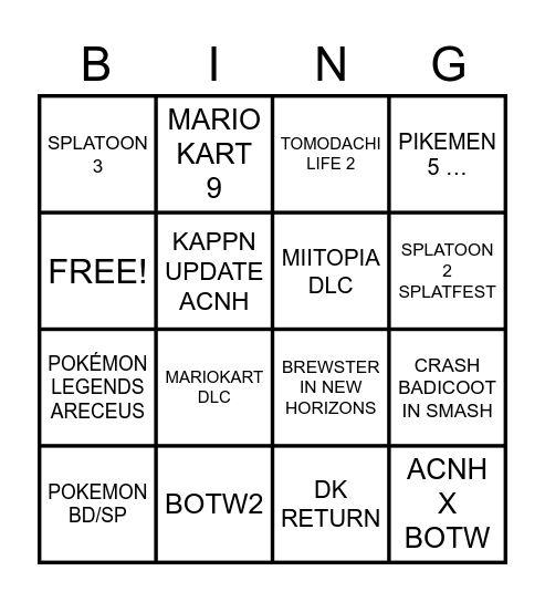 Untitled Bingo Card