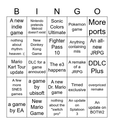 nintendo e3 gaming Bingo Card