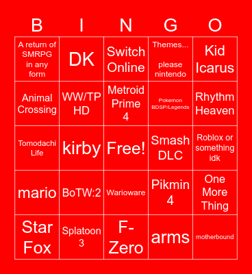 E3 Direct Bingo Card