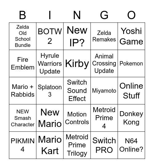 NINTENDO E3 Bingo Card
