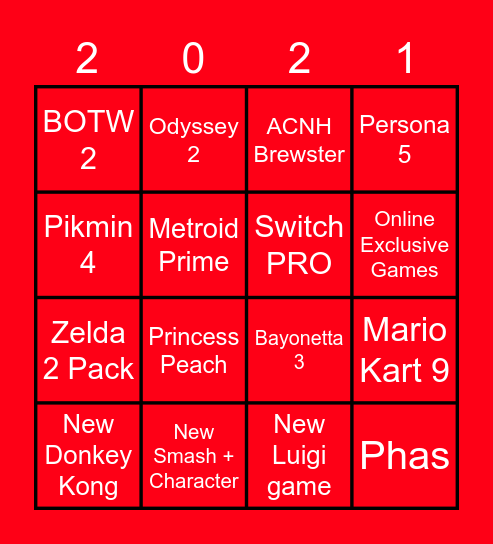 Nintendo E3 Predictions from Cloud Nine Bingo Card