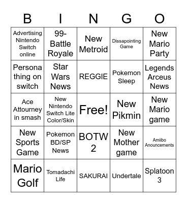 Nintendo Direct E3 Bingo Board Bingo Card