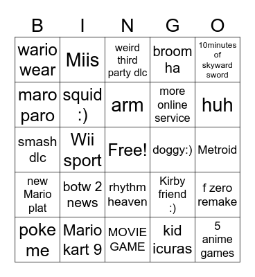 NINTENDO E3 ALIEN Bingo Card