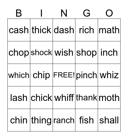 Digraph Bingo Card