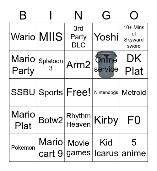 Nintendo E3 Bingo Card