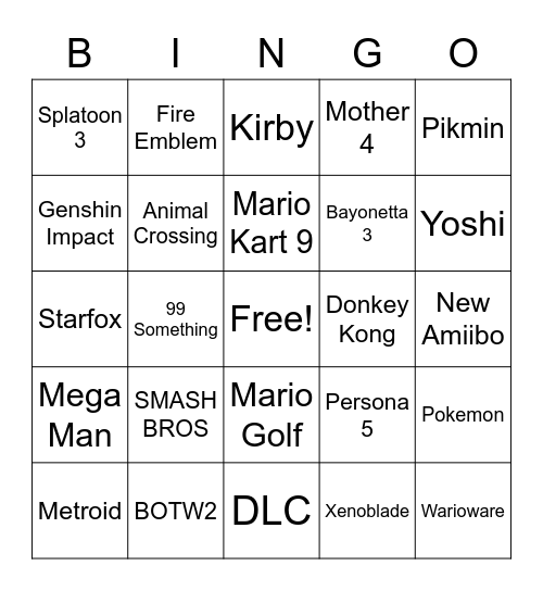 Nintendo Ban3 Bingo Card