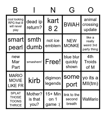 e3 nintendo 2021 Bingo Card