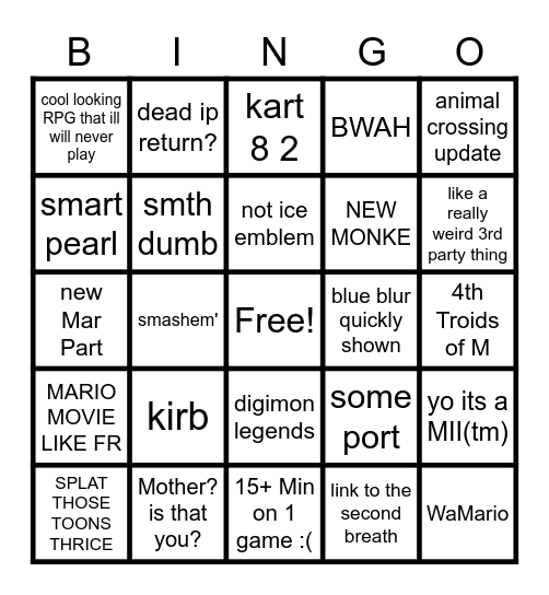 e3 nintendo 2021 Bingo Card