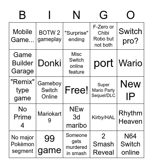 Nimdemdo Derct Bingo Card