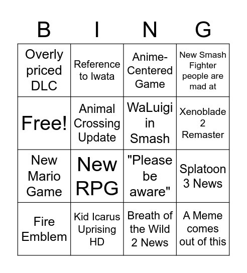 E3 Ninten-Bingo Card