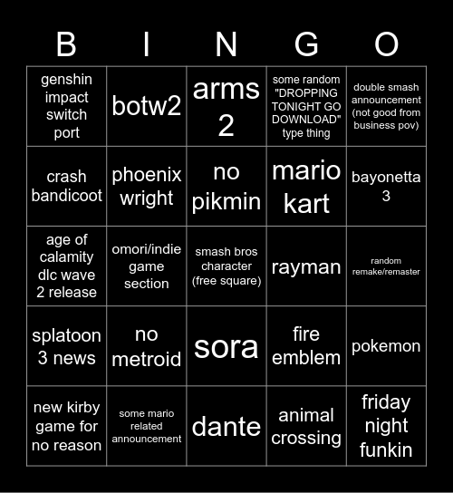 e3 bingo Card