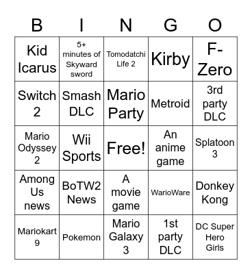 Nintendo E3 2021 Bingo Card Bingo Card