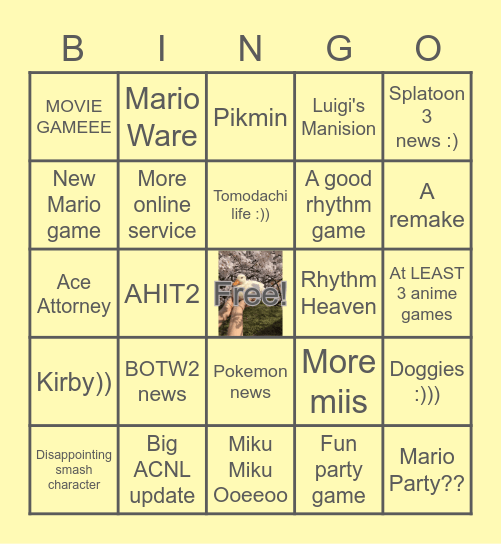 Nintendo E3 bingo Card