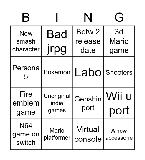 Untitled Bingo Card