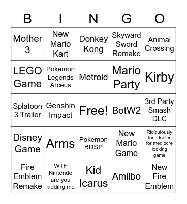 E3 2021 Bingo Card