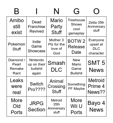 Nintendo Direct Bingo Card