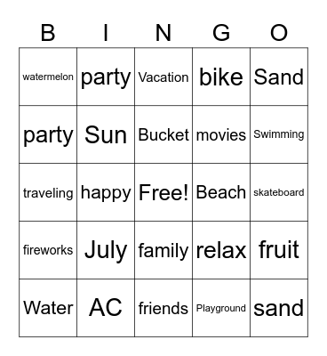 Summer Vibes Bingo Card