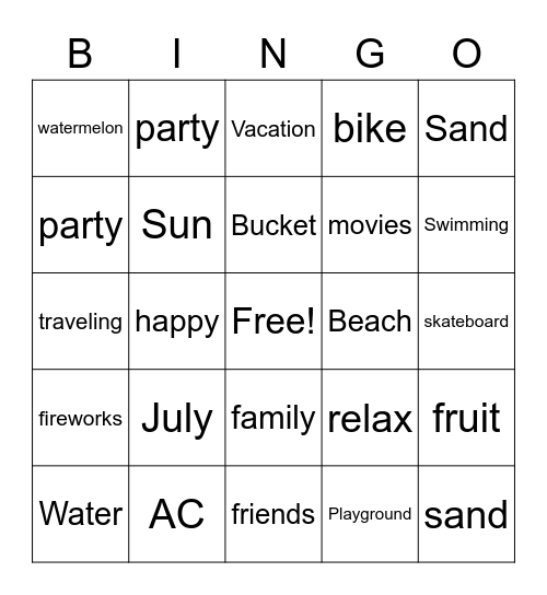 Summer Vibes Bingo Card