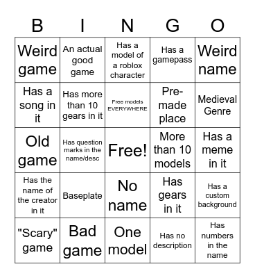Place roulette Bingo Card