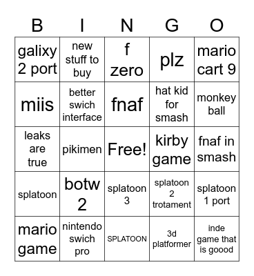 e3 2021 nintendo Bingo Card