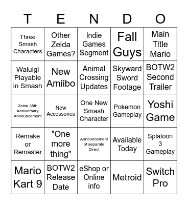 Come on E3 Bingo Card