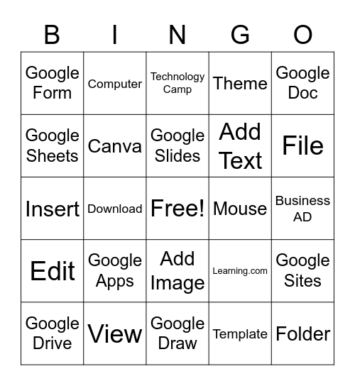 Technology Camp Bingo Card